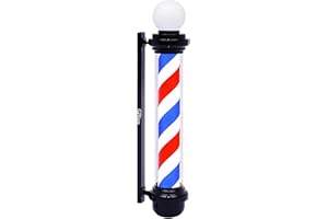 WDZD 45'' Barber Pole Light, Red White Blue Rotating Hair Salon Open Sign, Wall Mount, Save Energy