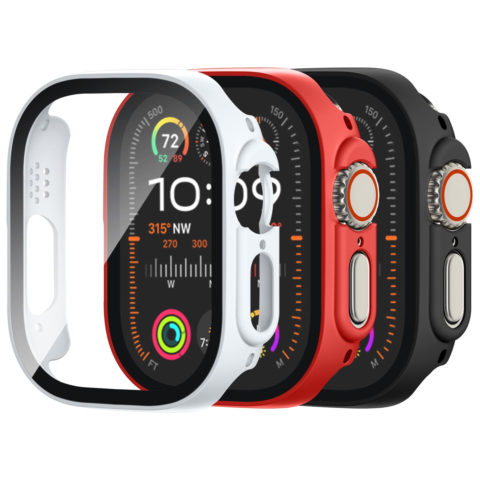 Photo 1 of [3 Pack] Adorve Tempered Glass Case for Apple Watch Ultra/Ultra 2 Screen Protector 49mm, Hard PC Face Cover Overall Protection Anti-Scratch Bumper Cases for iWatch 49mm Accessories, Black/Red/White