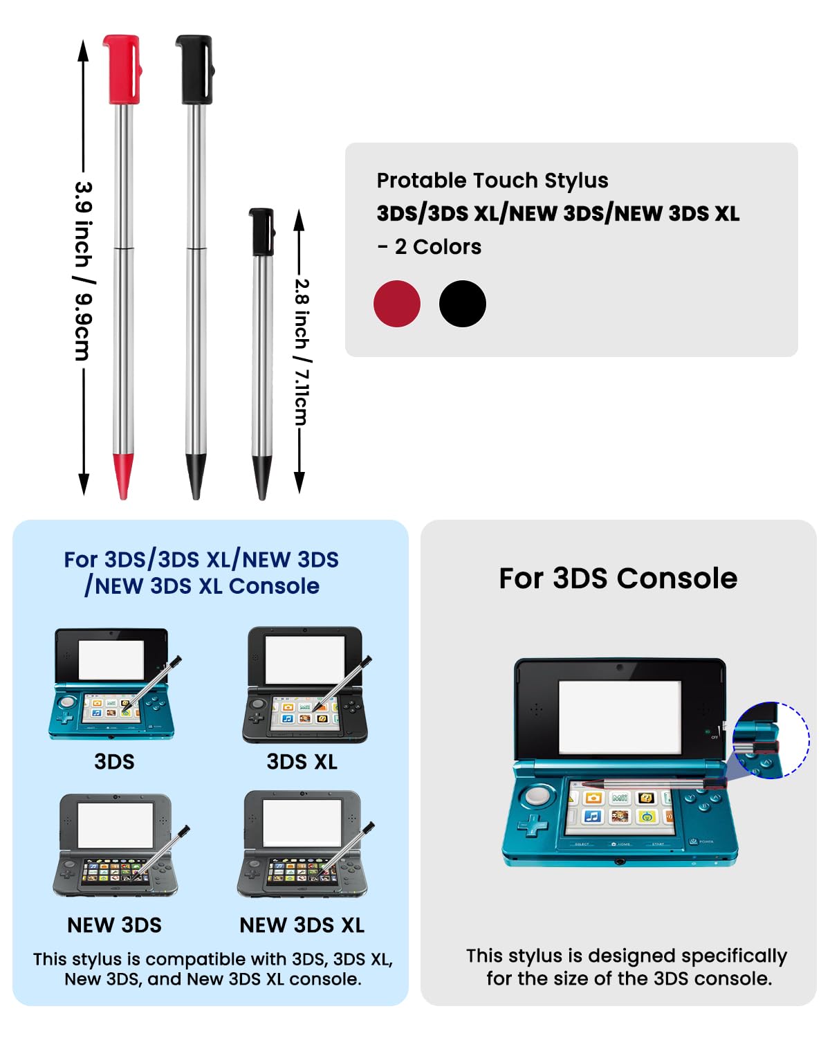 AC Adapter Game Charger for Dsi Ndsi 3DS/3DSXL/New 3DS/New 3Dsll/2DS/Dsi/Dsixl 2 Pack with Stylus Pen