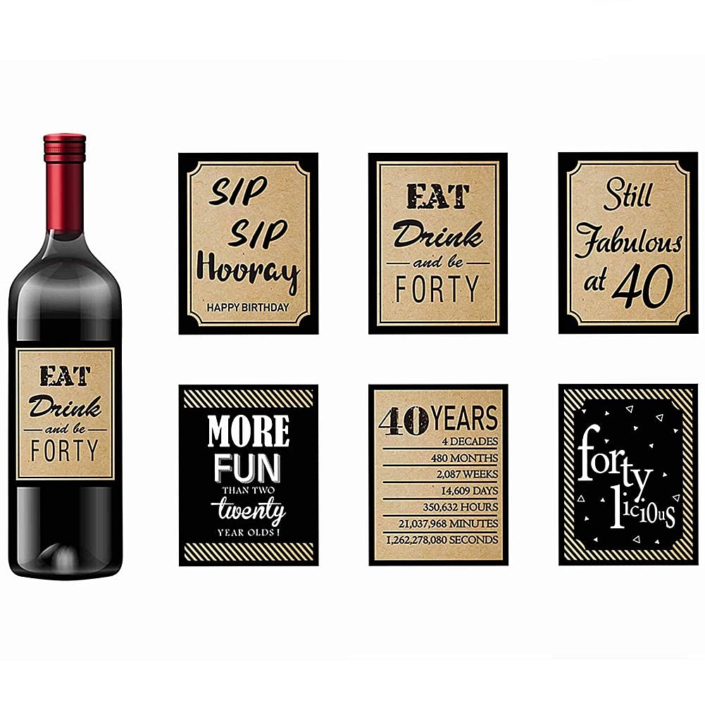 YiiiGoood 12pcs 40th Birthday Wine Bottle Labels Stickers Birthday Party Decorations Birthday Gifts Cheers to 40 Years Funny Party Decor Supplies