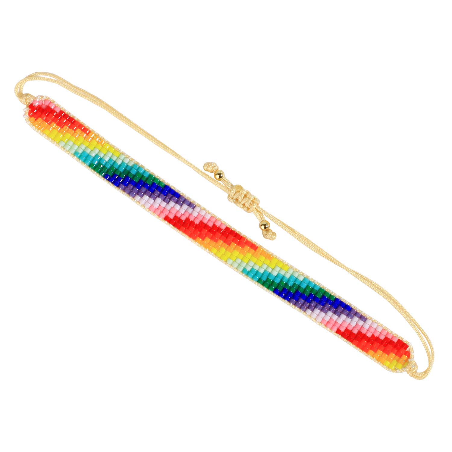 C·QUAN CHI Rainbow Beaded Bracelet Adjustable Wax Rope Boho Bracelet Wrist Wrap Cuff Bangle Gifts For Women -Oblique bar — image 1