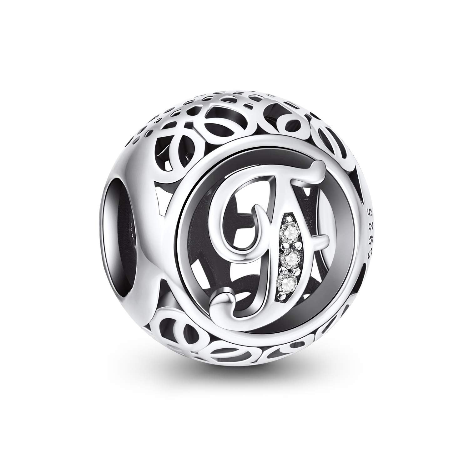 NINGAN Letter Alphabet Charm 925 Sterling Silver Charms Fits European Bracelets Compatible (G)