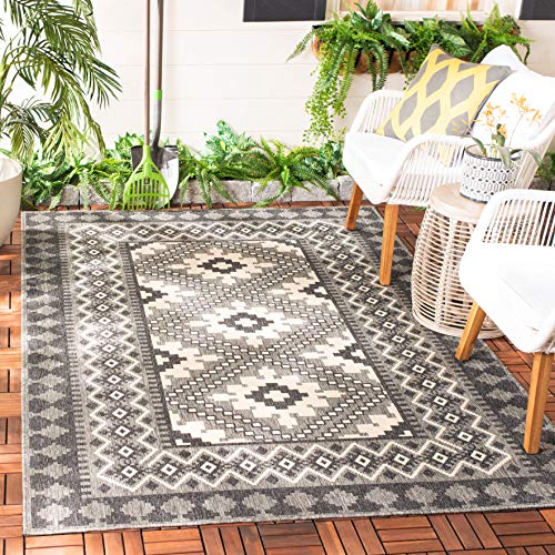 SAFAVIEH Washable Rug Outdoor Veranda Collection - 4' x 5'7", Ivory & Charcoal,…