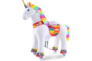 WondeRides Ride on Unicorn Horse Toys Pony Rider Rocking Horse Rainbow Unicorn, 30.1 inch Height Size 3 for 3 to 5 Years Old Plush Walking Animal Mechanical Riding Pony with Wheels M332