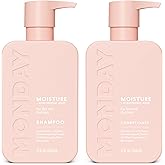 MONDAY HAIRCARE Moisture Shampoo + Conditioner Set for Dry, Coarse, Stressed, Frizzy Hair, Made with Coconut Oil, Rice Protein, Shea Butter and Vitamin E, All Natural, 12 fl oz (Pack of 2)