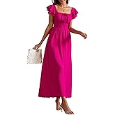 winkbay Women's Summer Ruffle Sleeve Maxi Dress Tie Front Square Neck A Line Flowy Going Out Dresses