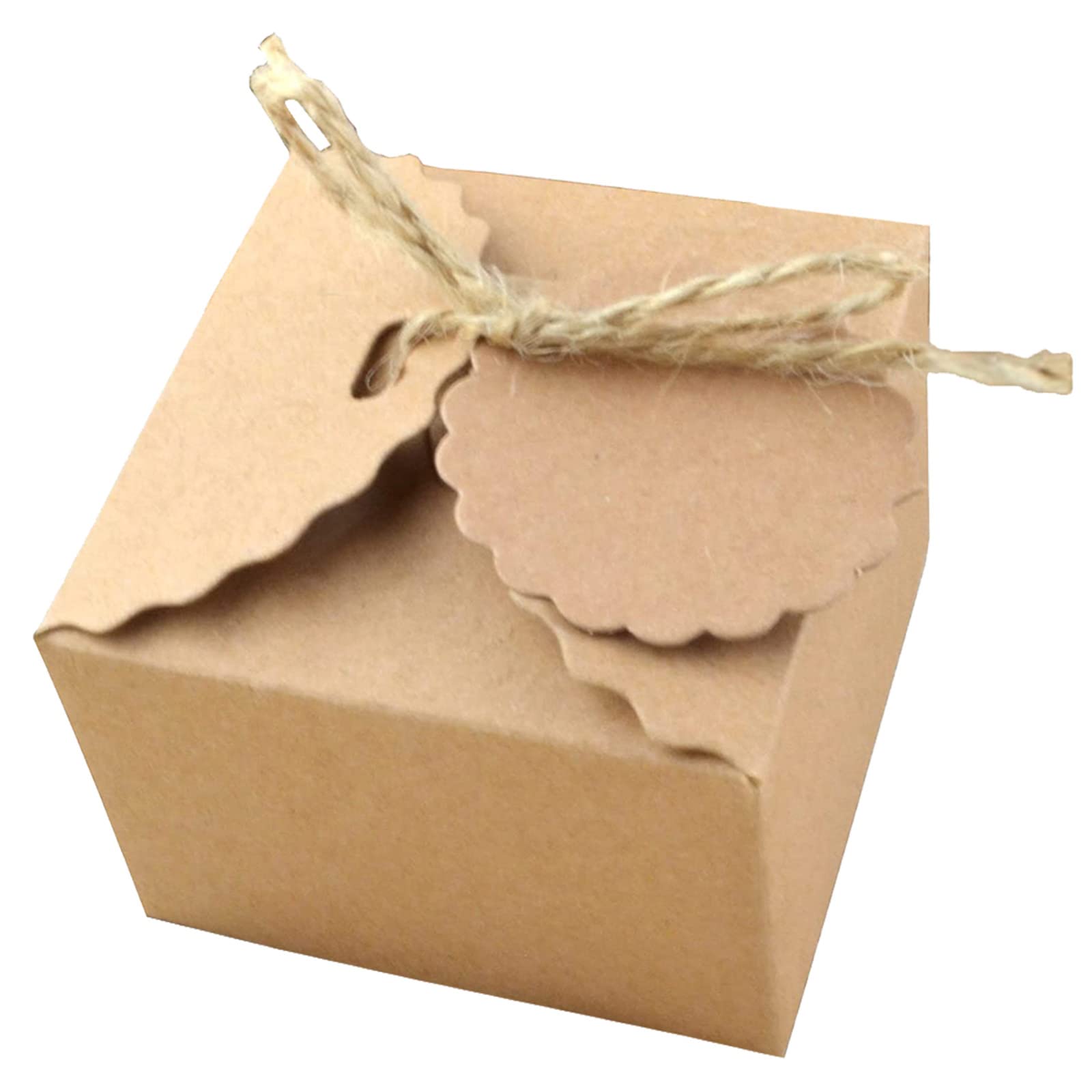 knowing 50 Pieces Cute Kraft Paper Box Gift Box with Batural Jute Twines For Wedding Party Present Wrapping Favour Favor Gift Candy Box Brown (Hemp Rope)