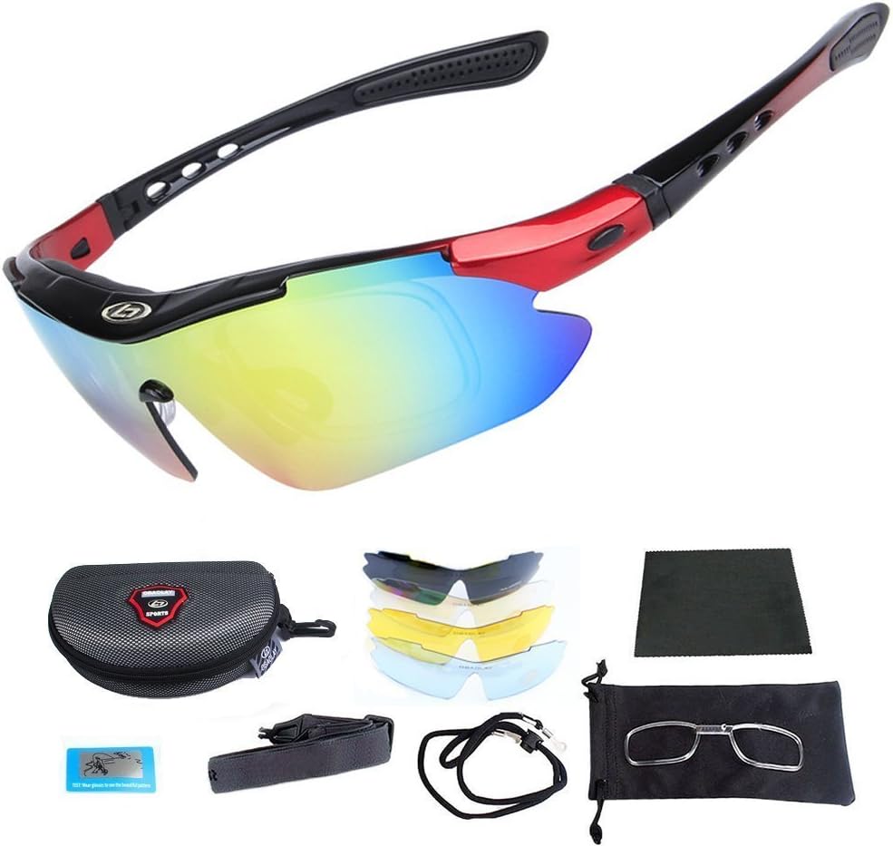 ATSPORT Cycling Glasses - Outdoor Fishing Driving Tennis Cricket Golf Biking Running Sports Sunglasses with Case and 5 Interchangeable Polarized Lenses UV 400 Protection For Women & Men