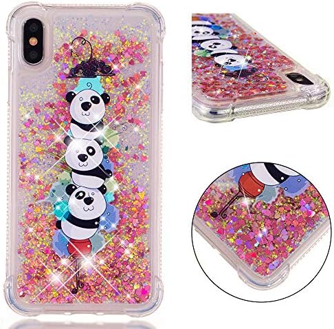 AIKIN Case for XS Max Glitter Clear Bling Floating Flowing Liquid Sparkle Shockproof Soft TPU Cute Girly Luxury Quicksand Case Compatible with Apple iPhone Xs Max Case 2018 6.5” (Three Pandas)