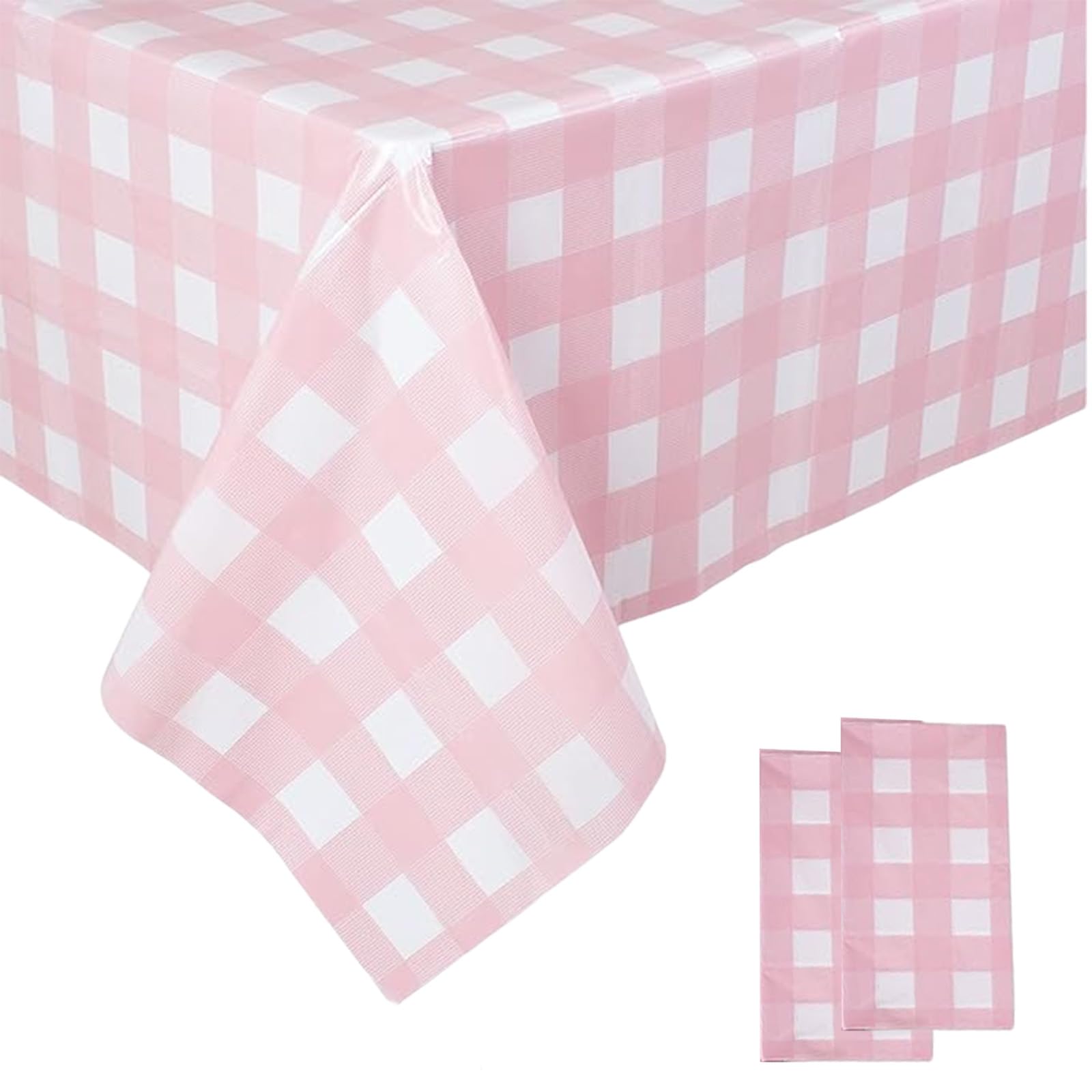 ZSYIULIA 2pcs 137 x 274cm Pink Checkered PVC Table Cloth Wipeable Tablecloths Rectangular,Plaid Tablecloth Plastic Clean Tablecloth Waterproof, Oil-proof Table Cover for Birthdays Weddings Christmas