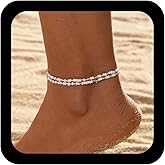 Allereyae Boho Seed Beaded Anklet Elastic Beads Bracelet Anklet White Bead Anklets Rice Bead Foot Chain Anklets Jewelry for Women
