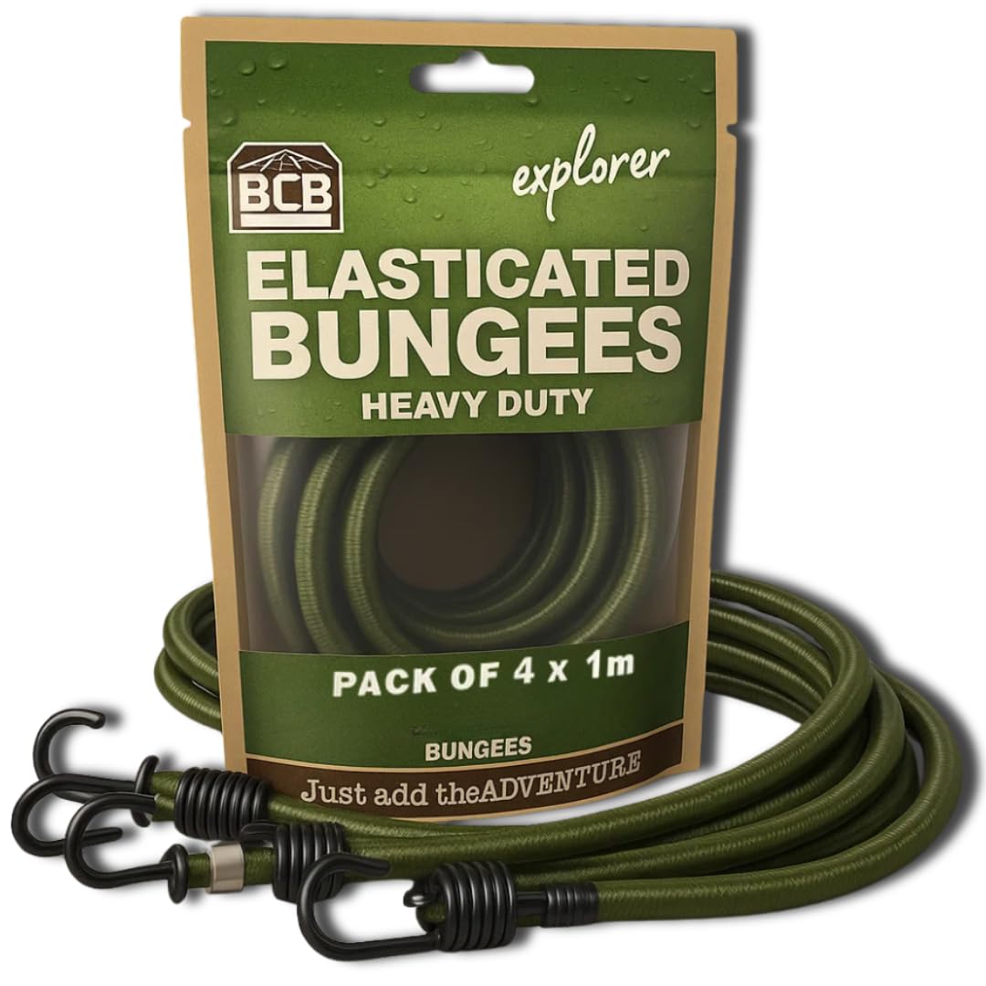 Bungee Cord by BCB | Bungee Cords with Hooks 1m x 4pcs | Heavy Duty Elastic Cord Bungee Straps for Securing Loads & Various Outdoor Activities | Multi-Purpose Olive Green Bungee Straps with Hooks