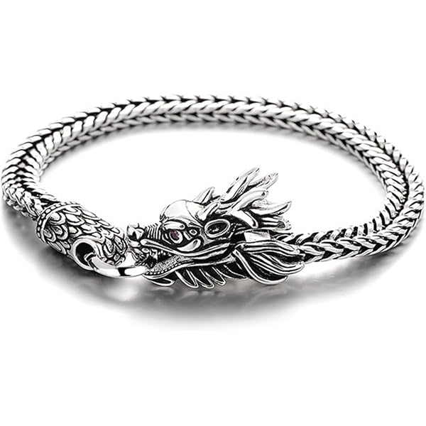 Bracelet Manchette Vintage En Argent Avec Motif Dragon Et Pierre œil De Chat - Occasion