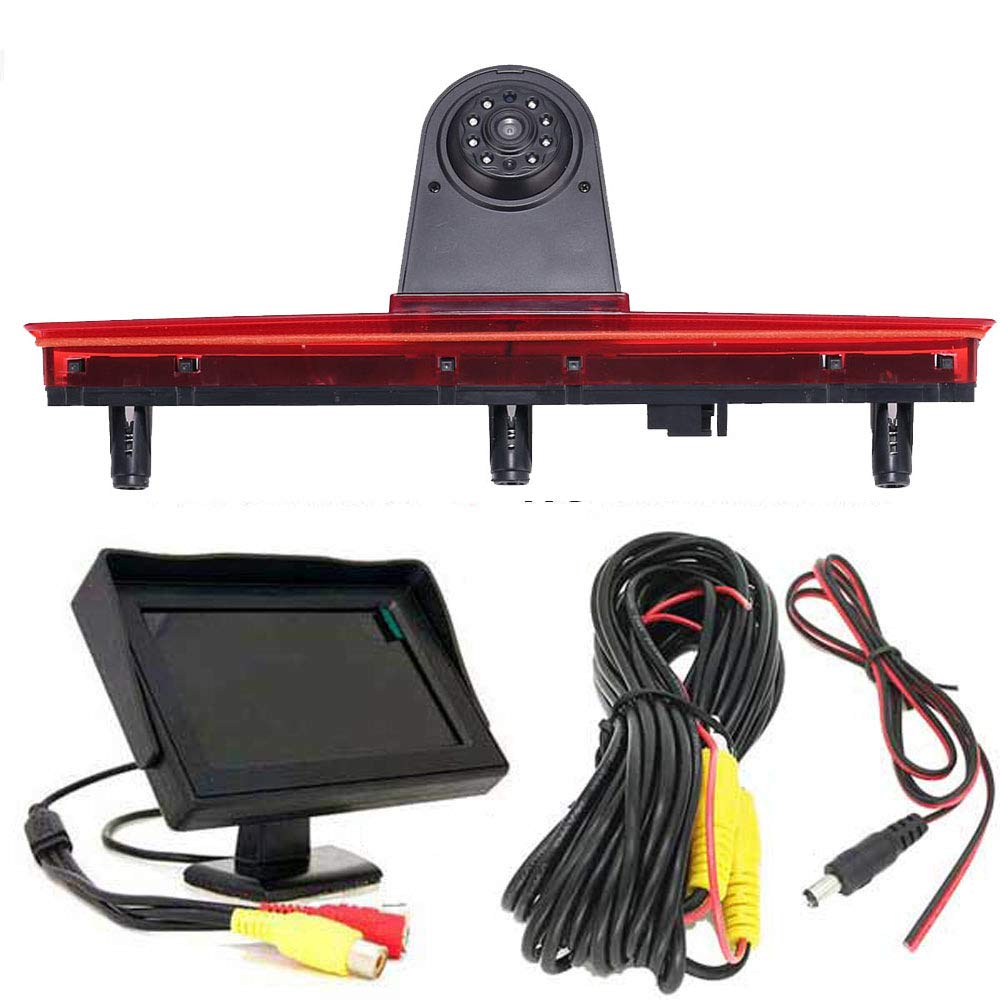 Car Third Roof Top Mount Brake Lamp Rear View Backup Camera for T5 Bus Transporter Multivan Caravelle (Reversing Camera+4.3" inch monitor)