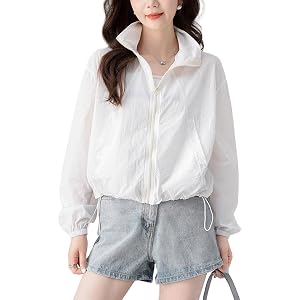 Women's Lightweight Sun Protection Jacket - Zip-Up Stand Collar Windbreaker with Adjustable Hem