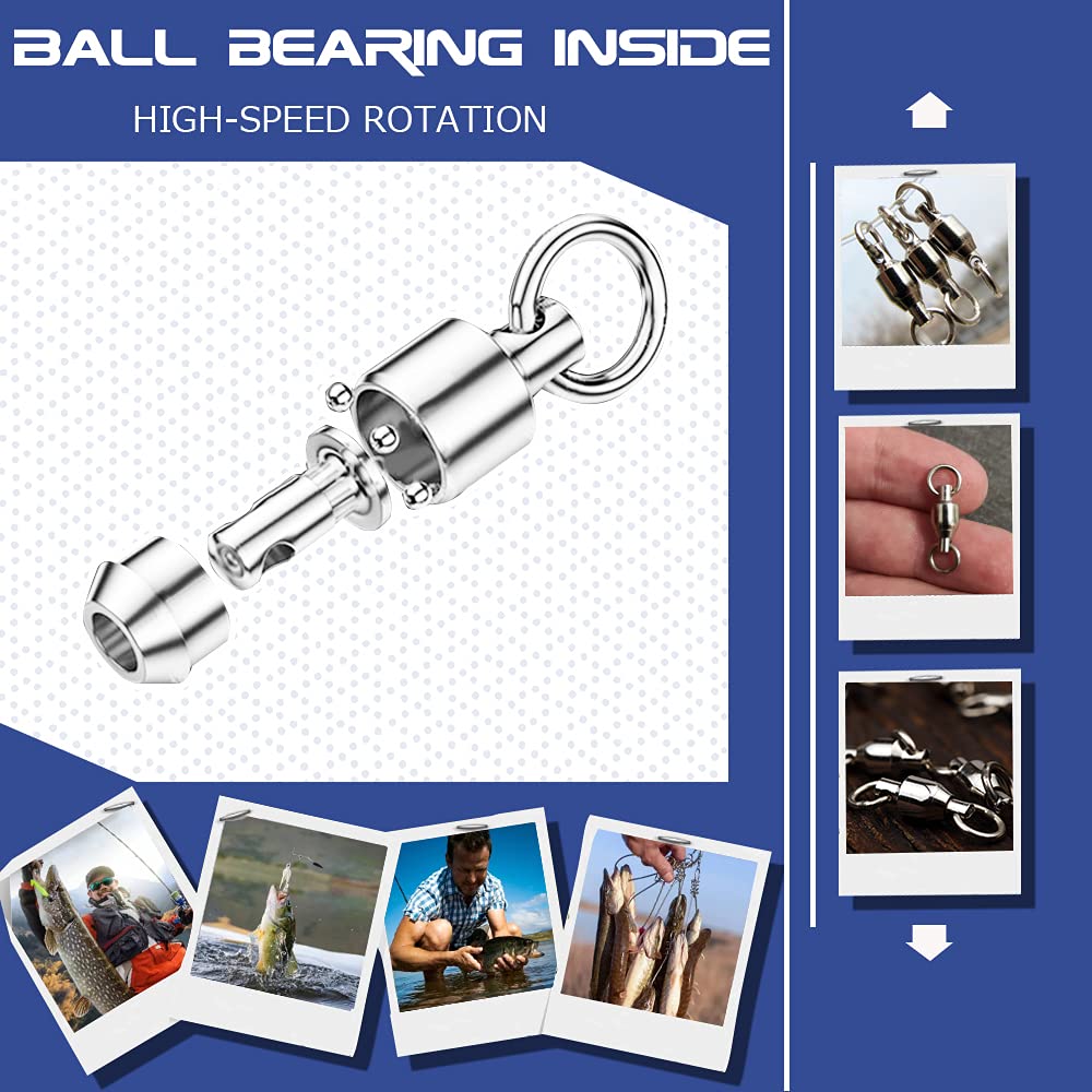 AMYSPORTS Ball Bearing Fishing Swivels Stainless High Strength Bearing Swivels Fishing Barrel Ball Fishing Swivel Freshwater Saltwater Connector Accessories 24pcs 31lbs - view 5