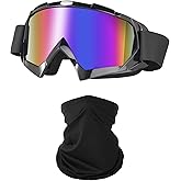 LJDJ Motorcycle Goggles Dirt Bike ATV Off-Road Riding Motocross Glasses with Sun UV Protection Neck Gaiter Face Cover