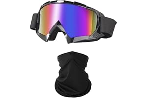 LJDJ Motorcycle Goggles Dirt Bike ATV Off-Road Riding Motocross Glasses with Sun UV Protection Neck Gaiter Face Cover