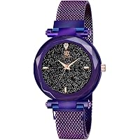 IIK Collection Purple Color Fancy Bracelet Design Black Glittery Dial Trending Magnetic Mesh Strap Analog Watch for Woman & Girls