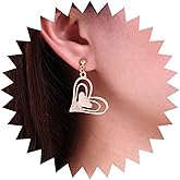 Iaceble Boho Large Heart Drop Earrings Gold Heart Hoop Dangle Earrings Vintage Open Heart Earrings Exaggerated Heart Love Stud Earrings Jewelry for Women