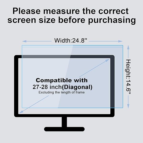 BSPROTE 27-28 INCH BLUE LIGHT FILTER FOR COMPUTER MONITOR, COMPUTER SCREEN BLUE LIGHT BLOCKER PANEL (24.8”X14.6”) FOR WIDESCREEN DESKTOP LCD TV PC MONITOR, HD NOT ANTI-GLARE
