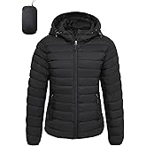 Women's Lightweight Packable Puffer Jacket Quilted Insulated Warm Winter Coat Full-Zip Hooded Outerwear for Hiking Travel