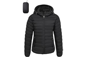 LZACTOIN-X Women's Lightweight Packable Puffer Jacket Quilted Insulated Warm Winter Coat Full-Zip Hooded Outerwear for Hiking Travel