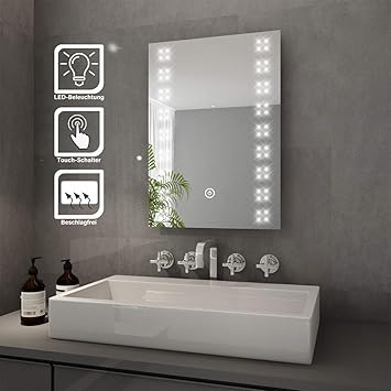 Elegant Badspiegel mit LED-Beleuchtung Lichtspiegel mit Sensor-Schalter 50 x 70 cm kaltweiß IP44