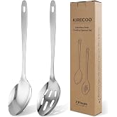 Kirecoo 2PCS Stainless Steel Serving Spoons Set, Solid &amp; Slotted | Heavy Duty, For Soup Pasta Vegetables Mixing Stirring Draining, Essential Kitchen Utensils.