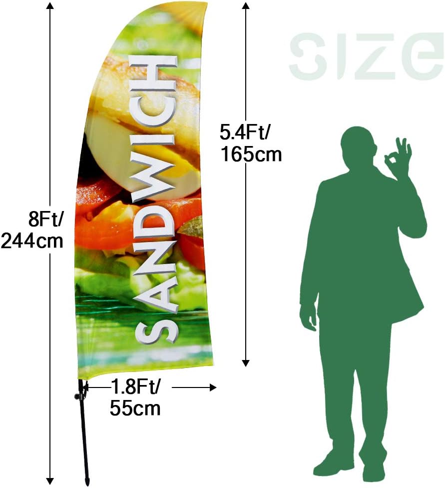 QSUM Sandwich Feather Flag,8FT Sandwich Advertising Swooper Flag with Pole Kit, Ground Spike, Signs for Businesses and Storefronts - Image 3