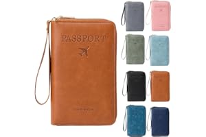 ANYSENT RFID Passport Holder for Wallet,RFID Blocking Document Organizer Clutch Bag, Credit Cards Case Cover Travel Wallet (Brown)