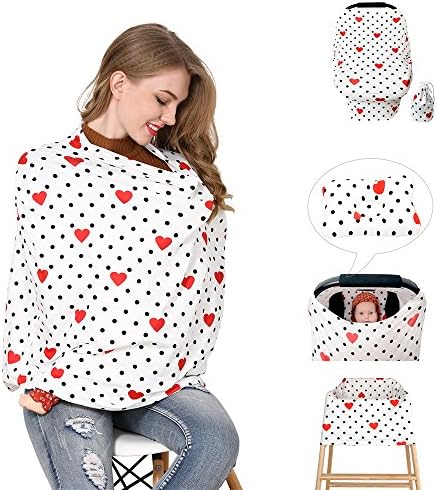 Nursing Cover+Baby Pillow JUNYOU Carseat Canopy Baby Car Seat Covers with pouch for boys Girls-Best Muti-Use Breastfeeding Cover-Soft Stretchy Infinity Shawl Scarf