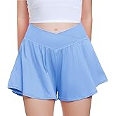 FireSwan Girls Butterfly Shorts Crossover Athletic Shorts with Pockets 2 in 1 Flowy Running Skorts for Teen, Girls, Youth
