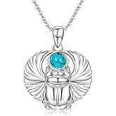 Reaii Scarab Necklace for Women 925 Sterling Silver Natural Turquoise Beetle Pendant Necklace Ancient Egyptian Necklace Egyptian Jewelry Turquoise Gifts for Mom