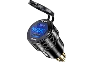 ROLOKIT Din Hella Plug to USB Charger Adapter: 45W USB C PD3.0 & 18W QC3.0 Motorcycle Charger Outlet for 12V-24V BMW Triumph Tiger Ducati, Waterproof Dual Phone Fast Charge Port Powerlet with LED Voltmeter