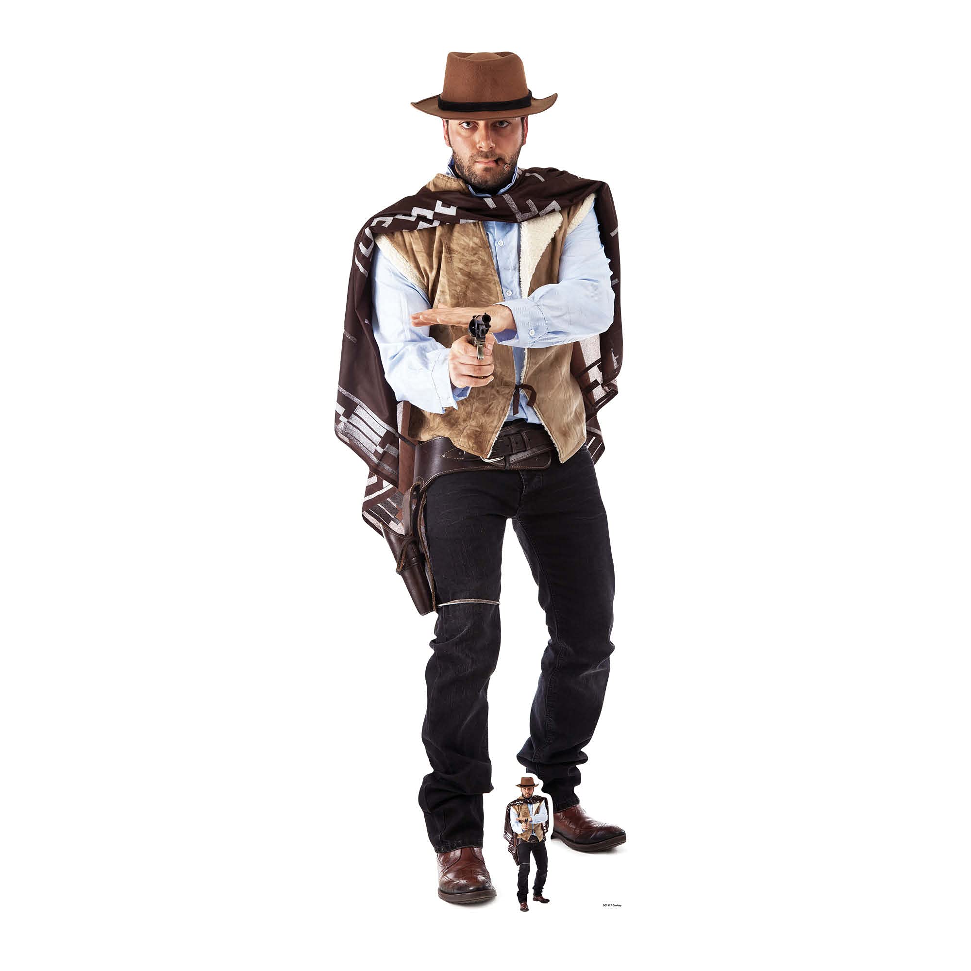Cowboy Lifesize Cardboardcut Out with Free Mini Cut Out of Cardboard, cardboard, Multi-Colour, 178 x 61 x 178 cm