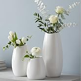 hjn Ceramic Vase Set of 3 White Flower Vase for Home Decor, Modern Decorative Vases for Flowers/Ideal Shelf Decor/Table/Living Room/Kitchen/Office-White