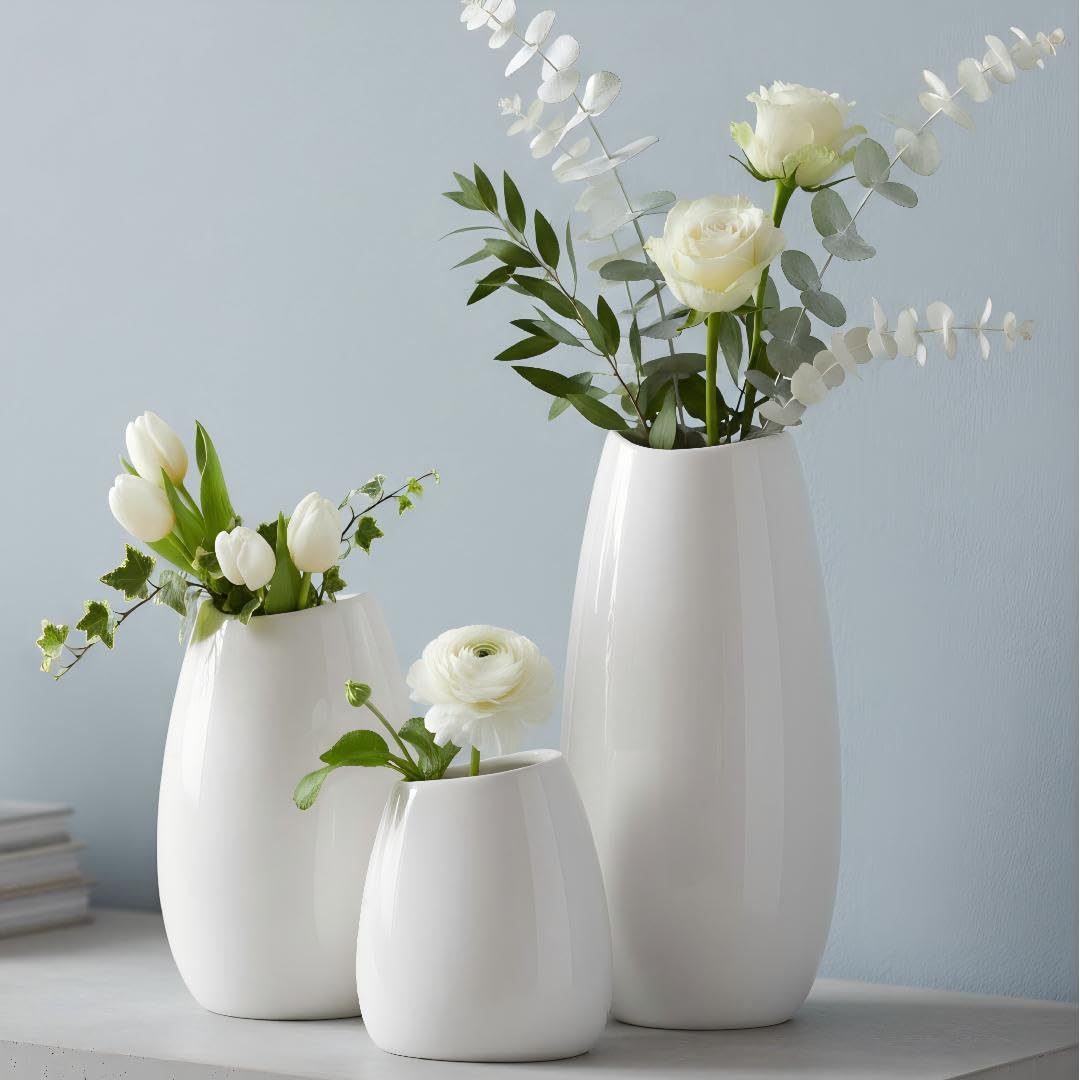 Photo 1 of 2pcs only  --hjn Ceramic Vase White Flower Vase for Home Decor, Modern Decorative Vases for Flowers/Ideal Shelf Decor/Table/Living Room/Kitchen/Office-White