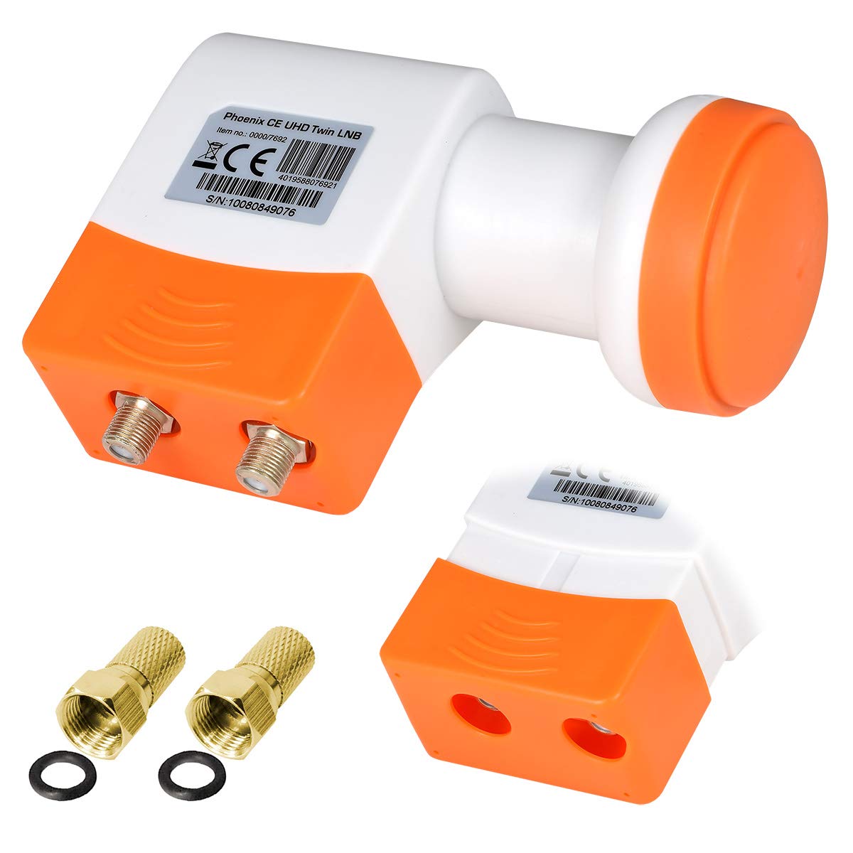 TechniSat Twin LNB digital 2 users Direct connection universal Phoenix CE UHD full HD HDTV TV 3D 4K + weather protection in set with 2 F-connectors gold plated