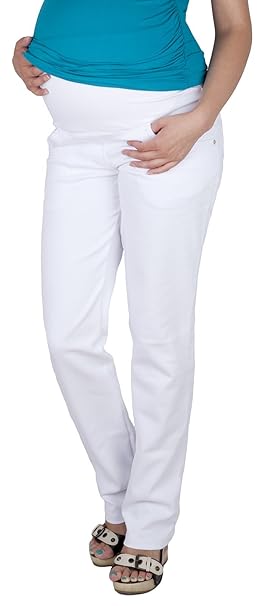 Mija - Komfortable Schwangerschaftshose Denim Umstandshose mit Bauchband 9036