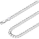 Solid 925 Sterlings Silver 3mm 5mm Flat Curb Cuban Link Chain/Figaro Chain Necklace, Hip Hop Jewelry for Men Women 14"/18"/20"/22"/24"/26"/28"