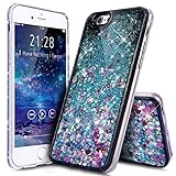 UCLL Iphone 7 Case, Iphone 7 Liquid Case, Gorgeous Design Case for Iphone 7 Cool Quicksand Moving Stars Bling Glitter Flowing Case with a Screen Protector Gold Rose (Black) (Colorful)