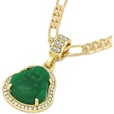 L &amp; L Nation 14K Gold Plated High Fashion Lucky Smiling Buddha Charm Pendant Green Red White Black Blue On Valentino Chain (1.GREEN)