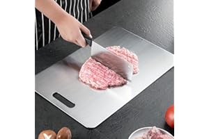 Titanium Cutting Board Double-Sided Nonstick Food-Grade With Carry Handle for Meat, Cheese, Vegetables (Small), Silvery