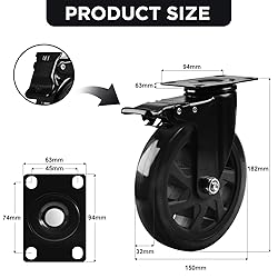 Caster Wheels, Heavy Duty 6 Inch Casters Set of