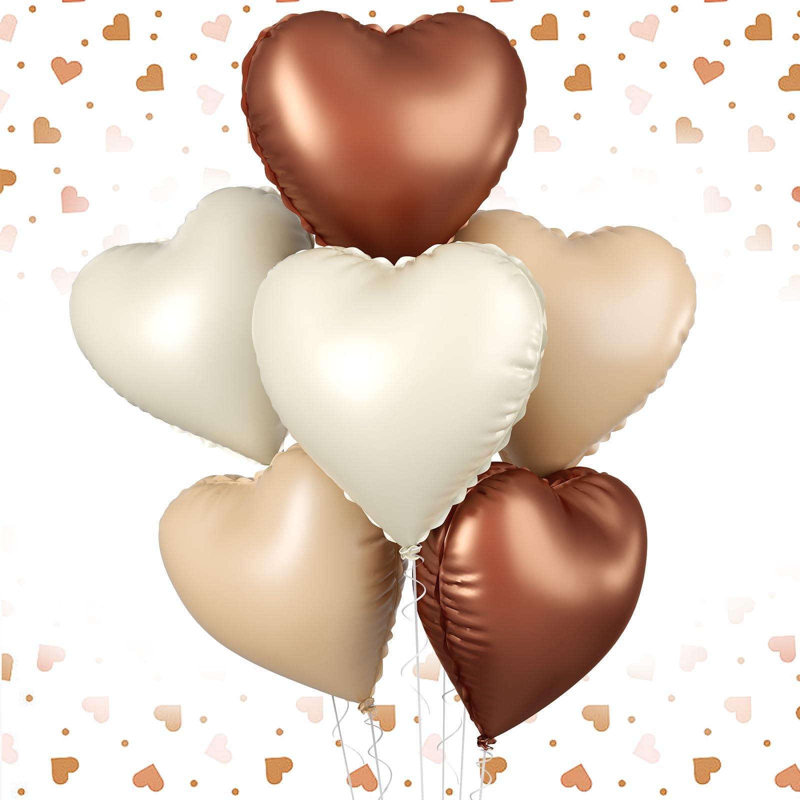 Photo 1 of 18 Inch Cream Heart Balloons, Brown Tan Cream Helium Heart Shape Balloons, 6 PCS Nude Valentin Balloon Decoration for Valentine's Day Birthday Party Wedding Proposal Party