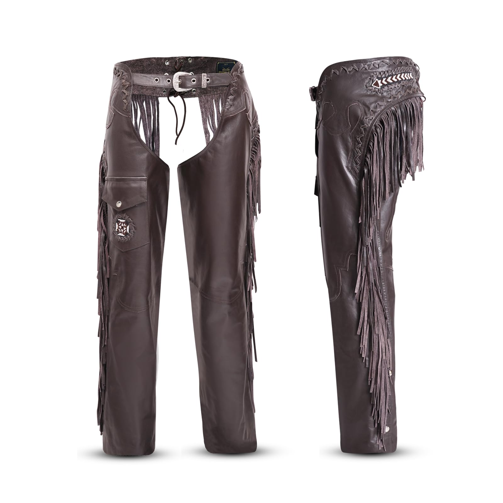 Photo 1 of Assless Leather Chaps for Men and Women – Premium Full Grain Cowhide Western Cowboy Motorcycle Chaps – Handmade (Dark Brown, Medium)