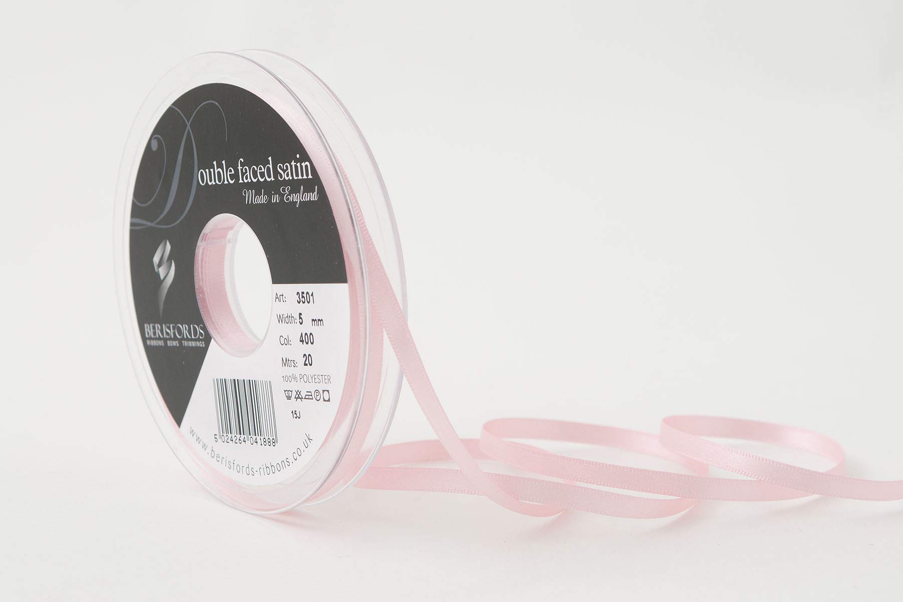 Berisfords Double FACE Poly Satin Ribbon, Pink Azalea, 5 mm