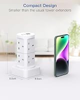 Addtam 13A 3250W 8 Way Tower Extension Lead with 4 USB Ports USB-C & USB-A view 5