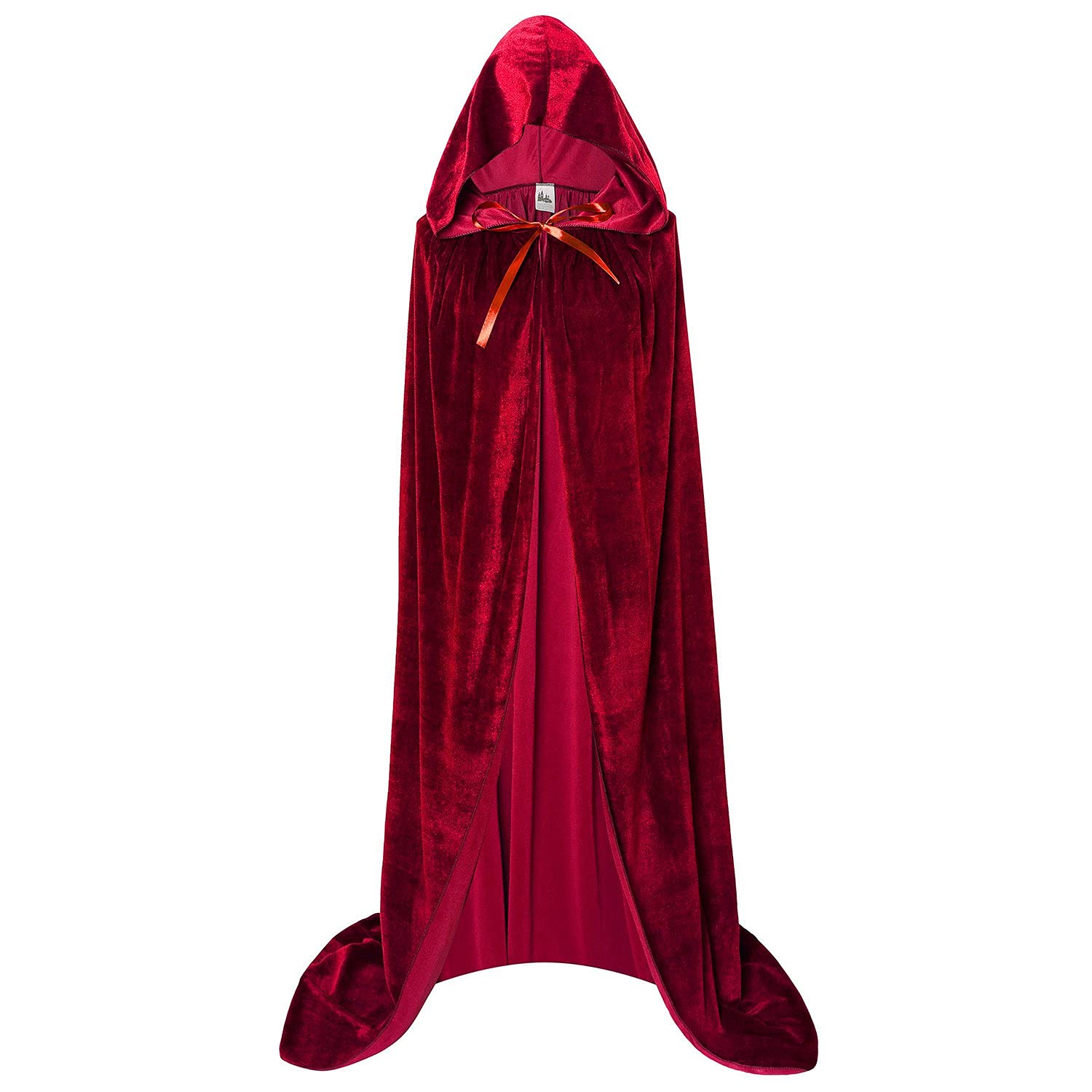 Makroyl Unisex Hooded Cloak Long Velvet Cape for Halloween Christmas Cosplay Costume, Wine Red, L